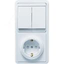 БЭЛЛА Блок БКВР-035 Выключатель двухклавишный + евророзетка со шторками белый Кунцево