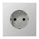 Штепсельная розетка SCHUKO одинарная, с заземлением, с шторками, 16A, 250В (механизм + накладка, без рамки). Серия LS990 Материал- металл Цвет- алюминий