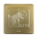 Выключатель двухклавишный скрытый с индикацией золото 10А