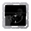 Штепсельная розетка SCHUKO одинарная, с заземлением, с крышкой, с шторками, 16A, 250В (механизм + накладка, без рамки). Серия A500 Материал- термопласт Цвет- черный
