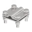 Соединитель крестовой 55х55 для параллельного, крестового и Т-образного соединения прутка диаметром 6-10 мм/полосы до 30 мм. Без разделительной пластины. Монтаж с помощью 4 винтов с шестигранной головкой M8X25 и 4 шестигранных гаек M8. Материал