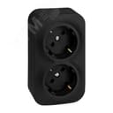 Розеточный блок двойной (розетка двойная) с заземлением -Legrand Quteo - с предварительным подключением со шторками IP20 16А 250В винтовые зажимы накладной монтаж - чёрный матовый LEGRAND