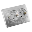 Розетка двойная скрытая с заземлением со шторками (стакан) серебро HEGEL