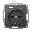 ATLASDESIGN РОЗЕТКА 16А с 2 USB A+C, 5В/2,4А/3,0А, 2х5В/1,5А, механизм, БАЗАЛЬТ