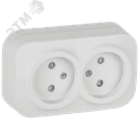 GLORY Розетка 2-местная для открытой установки без заземления с защитными шторками 10А РСш22-2-ХБм белый матовый IEK