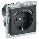 BRITE Розетка с заземлением с защитными шторками 16А с USB A+A 2,1А РЮш10-1-БрЧ черный BR-R14-16-U21-D21-K02 IEK