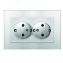 Розетка двухместная UNIVersal серия Афина с/з, с/у, 16А, 220В, серебро (еврослот), механизм