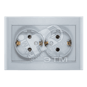 Розетка Бриллиант двойная с заземлением с защитной шторкой серебро Универсал