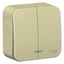 Выключатель BLANCA открытой установки двухклавишный (cх.5) с изолирующей пластиной и подсветкой, 10А, 250B, бежевый Systeme Electric