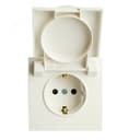 Розетка 1-местная с крышкой с защ. штор с/з, 250В, 16А, серия Эмилир, белый фарфор, soft touch FERON
