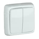 Выключатель двухклавишный наружный с изоляционной пластиной белый 10А