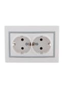 Розетка 2-м СП Mira 16А IP20 с заземл. с сер. вставкой керамика бел. LEZARD 701-0215-127