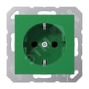 Штепсельная розетка SCHUKO одинарная, с заземлением, с шторками, 16A, 250В (механизм + накладка, без рамки). Серия A500 Материал- термопласт Цвет- зеленый