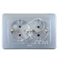 Розетка двойная скрытая с заземлением (стакан) серебро