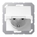 Штепсельная розетка SCHUKO одинарная, с заземлением, с крышкой, с шторками, 16A, 250В (механизм + накладка, без рамки). Серия A500 Материал- дуропласт Цвет- белый