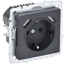 BRITE Розетка 1 пост с заземлением с защитными шторками 16А с USB A+A 5В 3,1А РЮш10-2-БрГ графит BR-R14-16-U21-D31-K53 IEK