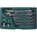 Набор ключей гаечных комбинированных трещоточных с аксессуарами в кейсе, 8-19 мм, 10 предметов 048879 Jonnesway