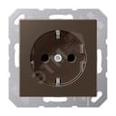 Штепсельная розетка SCHUKO одинарная, с заземлением, без шторок, 16A, 250В  (механизм + накладка, без рамки). Серия A500  Материал- дуропласт  Цвет- мокко