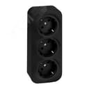 Розеточный блок тройной (розетка тройная) с заземлением -Legrand Quteo - с предварительным подключением со шторками IP20 16А 250В винтовые зажимы накладной монтаж - чёрный матовый