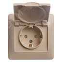 GLOSSA Розетка с заземлением со шторками с крышкой в сборе бежевая IP20