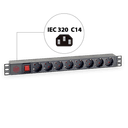 Блок евророзеток для 19" шкафов, горизонтальный, 8 розеток, 16 A, выключатель, гнездо под шнур, корпус ABS SYSMATRIX PD 0802.000