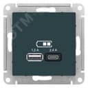 РОЗЕТКА USB ATLASDESIGN A+С, 5В/2,4 А, 2х5В/1,2 А, механизм, ИЗУМРУД