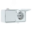 Блок розетка-выключатель 1-кл. 16А с/з с крышкой IP44 белая Прага