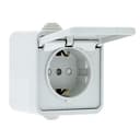 Прага Розетка 1-местная 16А с заземлением с крышкой IP44 белая с защ. штор. EKF
