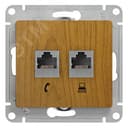 GLOSSA Розетка двойная телефон/компьютер RJ11+RJ45 категория 5е дуб в рамку