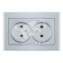 Розетка Бриллиант двойная без заземления серебро