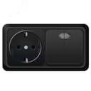 Блок UNIVersal серия Олимп, о/у, выключатель двухклавишный с подсветкой 10А + розетка с/з 16A, 220В, горизонтальный черный Универсал