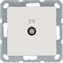 Розетка TV9.5 мм проходная с накладкой, цвет белый глянцевый