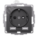 ATLASDESIGN РОЗЕТКА 16А с 2 USB A+A, 5В/2,4А, 2х5В/1,2А, механизм, БАЗАЛЬТ