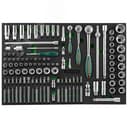 Набор головок торцевых 1/4", 3/8", 1/2"DR с аксессуарами и вставками-битами в EVA ложементе 560x400 мм, 121 предмет Jonnesway