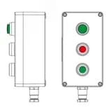 Взрывозащищенный пост управления из полиэстера CPE-P-04-(1xLG(250)-1xP1R(11)-1xP1G(11))-1xKH2MHK(C)1Ex d e IIC Т5 Gb / Ex tb IIIC T95°C Db IP66/КЗ
