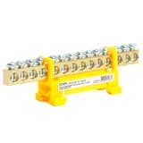 Шина PE на изоляторе STEKKER 69 тип стойка на DINрейку 14 выводов желтый LD5566914 49565