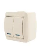 Выключатель 2-кл. ОП Nata 10А IP20 с подсветкой крем. LEZARD 710-0300-112