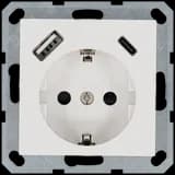 Розетка Schuko с USB A+C с защитными шторками 16A 250V~ 2P+T USB 25W, цвет белый глянцевый