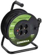 Удлинитель на катушке 4х40м 10А IP20 УК40 2P+PE 3х1 термозащита GENERICA WKP10-10-04-40-G