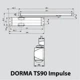 Доводчик дверной (вес двери 80 кг), серебристый, со стандартной  рычажной тягой TS90 Impulse EN 3/4 Dormakaba