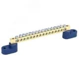 Шина "N" нулевая 6х9 мм на двух угловых синих изоляторах 16 групп, REXANT