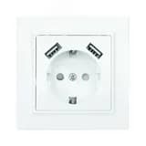 Розетка Минск 1-местная СП с заземлением 16А белая с защитными шторками с 2 USB 2,1А EKF
