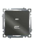 Розетка 2местная USB type C механизм 250В 3А max 20W серия Катрин графит GLS10711606 50052