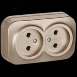 GLORY Розетка 2-местная для открытой установки без заземления без защитных шторок 10А РС22-2-ХШм шампань матовый IEK