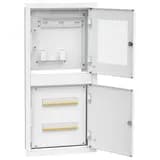 Шкаф LINEA R встраиваемый двухсекционный 1 комната 400х850мм дверь металлическая белый (в комплекте 12 модулей keystone 2 розетки 3 патч-корда (02м) 1 делитель ТВ сигнала (1 вход 2 выхода))