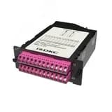 Кассета претерминированная 24ОВ 50/125 OM4. 2хMTP(12)f/12хLC Dupleх (с интегрированными шторками). 1 HU