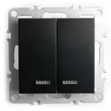 Выключатель 2клавишный с индикатором механизм STEKKER PSW10910203 250В 10А серия Эрна черный 49147