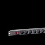Блок евророзеток для 19" шкафов, горизонтальный, 8 розеток, 16 A, выключатель, гнездо под шнур, корпус ABS SYSMATRIX PD 0802.000