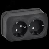 GLORY Розетка 2-местная для открытой установки с заземлением с защитными шторками 16А РСш22-3-ХЧм черный матовый IEK ERH24-K02M-16
