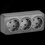 GLORY Розетка 3-местная для открытой установки с заземлением без защитных шторок 16А РС23-3-ХСм сталь матовый IEK